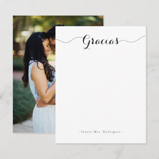 Toekomstige Mrs Gracias Chic Script Verloving Foto Bedankkaart (Voorkant / Achterkant)