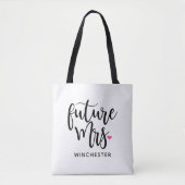 Toekomstige Mrs. (Jouw naam) Black Script Tote Bag (Voorkant)