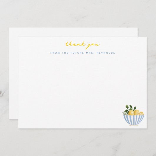 Toekomstige Mrs Lemon Vrijgezellenfeest Dank u Notitiekaartje (Voorkant / Achterkant)