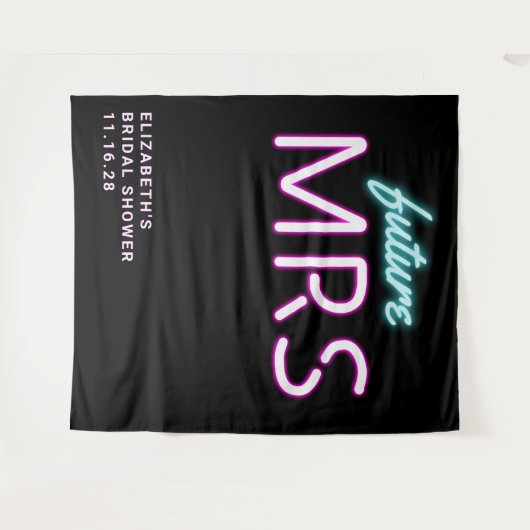 Toekomstige Mrs Neon Lights Bruidsuitnodiging Wandkleed (Voorkant (horizontaal))