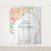 Toekomstige Mrs Peach Bloemig Bruidsfeest Backdrop Wandkleed (Voorkant)
