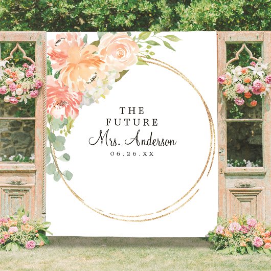 Toekomstige Mrs Peach Bloemig Bruidsfeest Backdrop Wandkleed