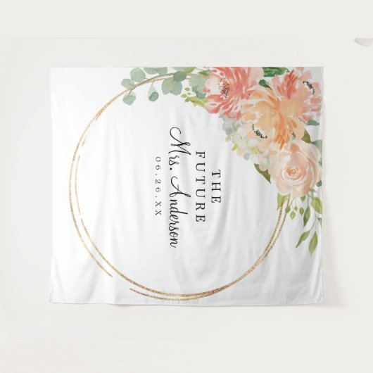 Toekomstige Mrs Peach Bloemig Bruiloftsontvangst B Wandkleed (Voorkant (horizontaal))