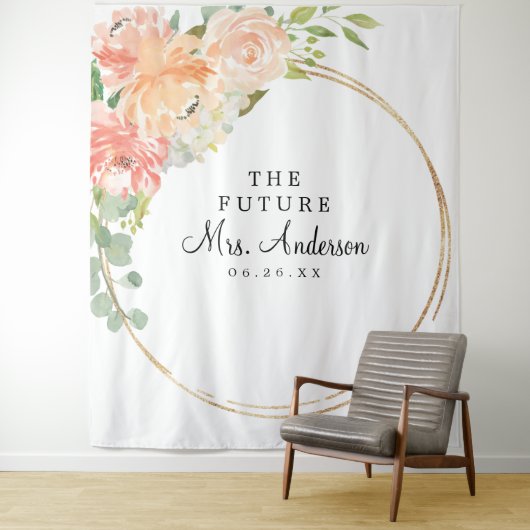 Toekomstige Mrs Peach Bloemig Bruiloftsontvangst B Wandkleed (In situ)