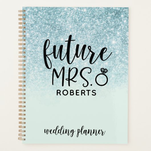 Toekomstige Mrs Wedding Blue Glitter Planner (Voorkant)