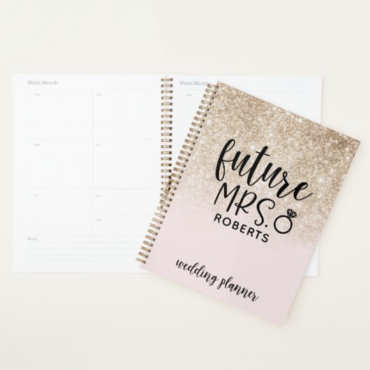 Toekomstige Mrs Wedding Blush Roze en Goud Glitter Planner (Display)