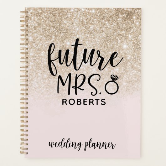 Toekomstige Mrs Wedding Blush Roze en Goud Glitter Planner (Voorkant)
