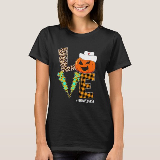 Toekomstige Nurse Leopard Pumpkin Halloween Love N T-shirt (Voorkant)