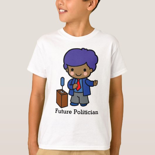 Toekomstige politicus/luidspreker met blauw haar t-shirt (Voorkant)