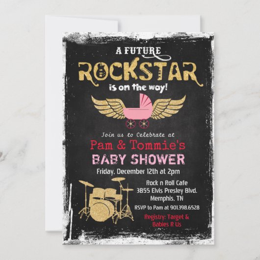 Toekomstige Rockstar Drum Set Baby shower Invitati Kaart (Voorkant)