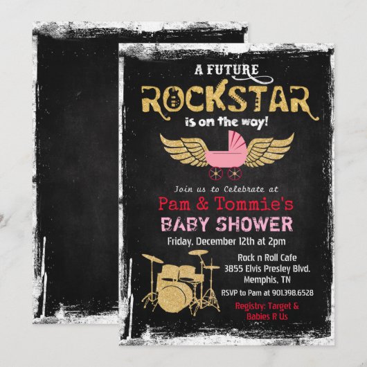 Toekomstige Rockstar Drum Set Baby shower Invitati Kaart (Voorkant / Achterkant)