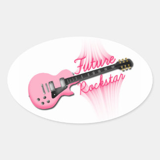 Toekomstige Rockstar roze gitaar ovale sticker