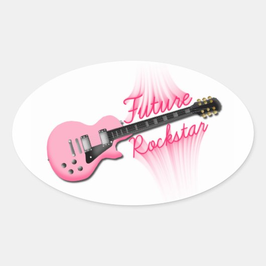Toekomstige Rockstar roze gitaar ovale sticker (Voorkant)