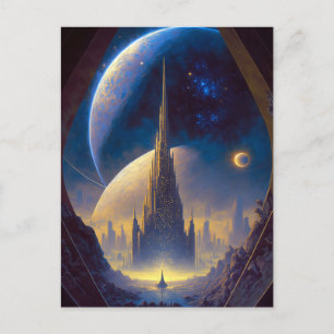 Toekomstige Sci-Fi Art-Briefkaart voor ruimtestati Briefkaart