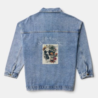 Toekomstige skelet vrouw en bloemen denim jacket