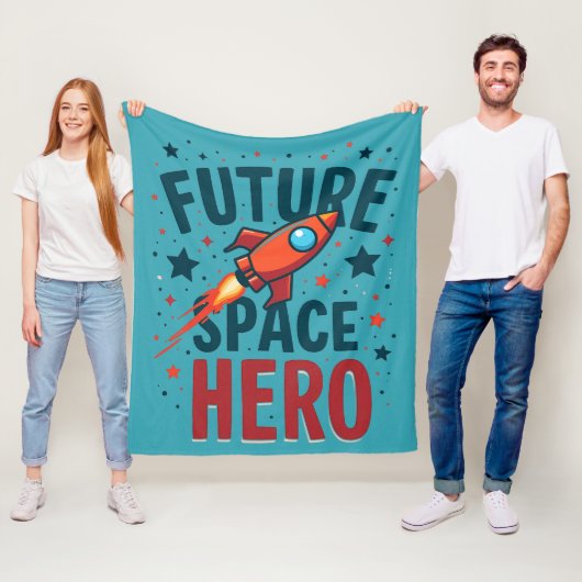 Toekomstige Space Hero Retro Rocket Ship Ontwerp Fleece Deken (In situ)
