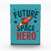 Toekomstige Space Hero Retro Rocket Ship Ontwerp Fotoblokken (Voorkant)