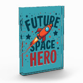 Toekomstige Space Hero Retro Rocket Ship Ontwerp Fotoblokken (Links)