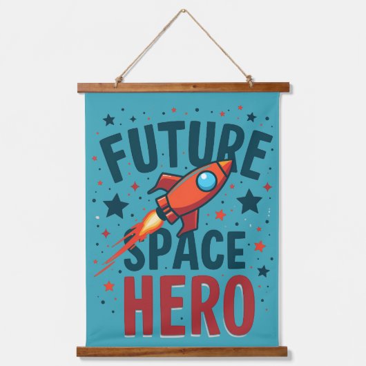 Toekomstige Space Hero Retro Rocket Ship Ontwerp Hangend Wandkleed (Voorkant)