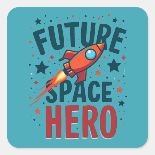 Toekomstige Space Hero Retro Rocket Ship Ontwerp Vierkante Sticker (Voorkant)