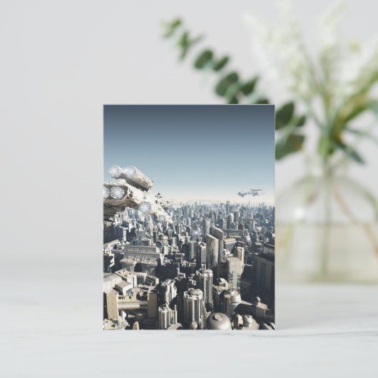 Toekomstige stad onder vuur briefkaart (Staand voorkant)