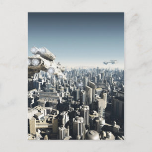 Toekomstige stad onder vuur briefkaart