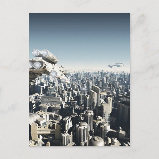 Toekomstige stad onder vuur briefkaart (Voorkant)