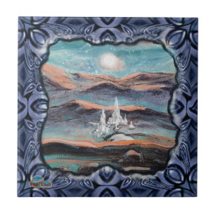 Toekomstige stad van licht tegeltje