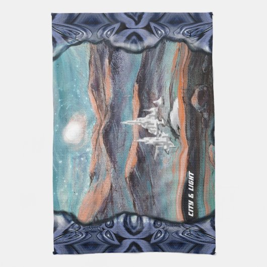 Toekomstige stad van licht theedoek (Verticaal)