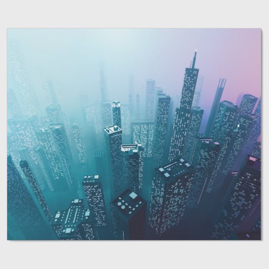 Toekomstige stadscentrum met wolkenkrabbers in neo cadeaupapier (Vlak)