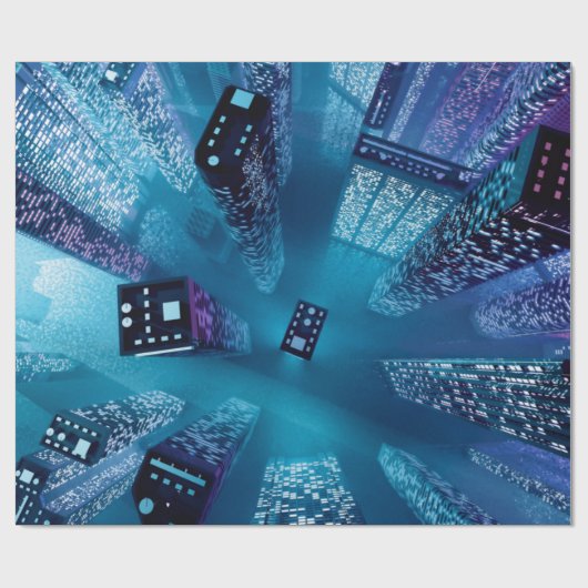 Toekomstige stadscentrum met wolkenkrabbers in neo cadeaupapier (Vlak)