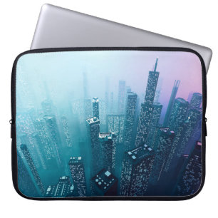 Toekomstige stadscentrum met wolkenkrabbers in neo laptop sleeve