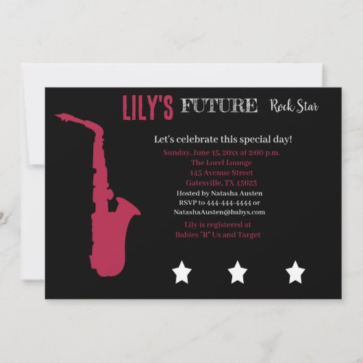 Toekomstige uitnodiging tot Baby shower van Rocker (Voorkant)
