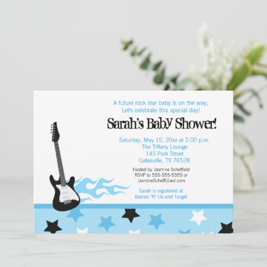 Toekomstige uitnodiging tot Baby shower van Rocker (Staand voorkant)