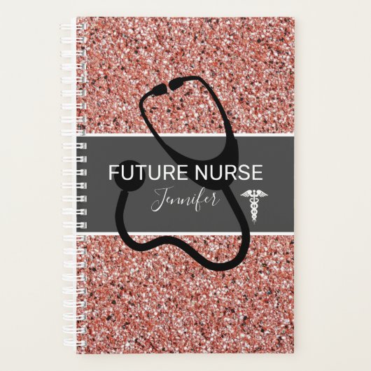 Toekomstige zurenroze Rose Gold Glitter op maat Planner (Voorkant)