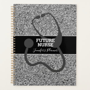 Toekomstige zwarte zure zilver Glitter Stethoscoop Planner