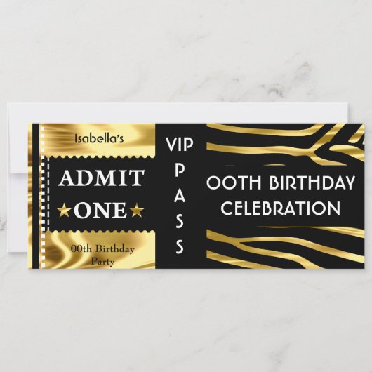 Toelating Birthday Party Zebra Gold Black Kaart (Voorkant)