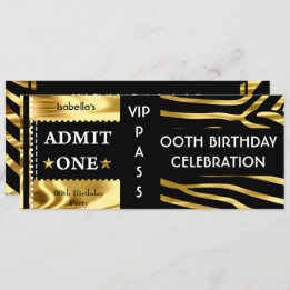 Toelating Birthday Party Zebra Gold Black Kaart