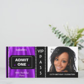 Toelating Ticket Birthday Party Foto Paars Black Kaart (Staand voorkant)