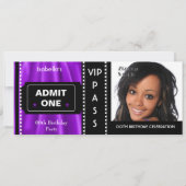 Toelating Ticket Birthday Party Foto Paars Black Kaart (Voorkant)