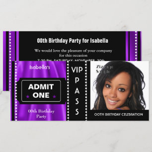 Toelating Ticket Birthday Party Foto Paars Black Kaart