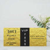Toelating Ticket Birthday Party Gold en Black Kaart (Staand voorkant)