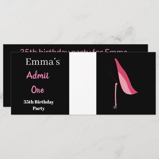 Toelating Ticket Womans Elegant Black Birthday Kaart (Voorkant / Achterkant)