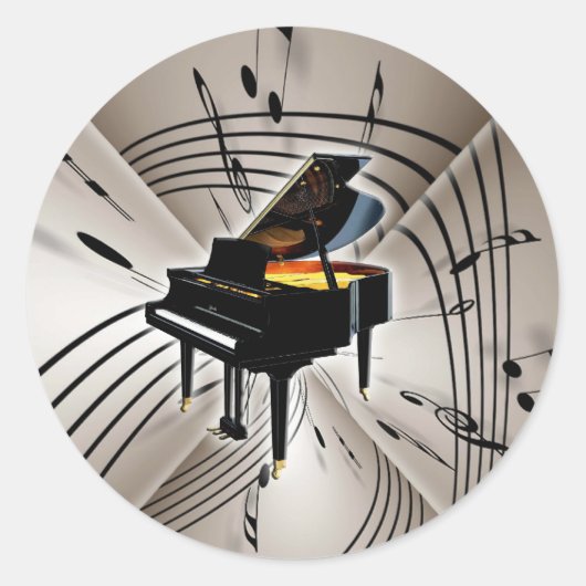 Toelichting en personeel bij piano ronde sticker (Voorkant)