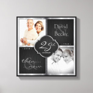Toen en nu 25e bruiloft Jubileum 2018 Canvas Afdruk