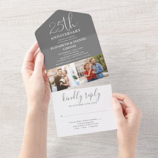 Toen en nu 2 foto 25e bruiloft Jubileum All In One Uitnodiging (Afscheurbaar)