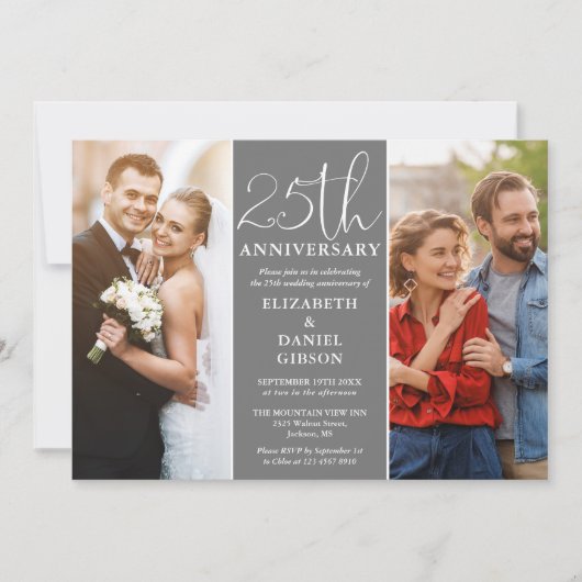 Toen en nu 2 foto 25e bruiloft Jubileum Kaart (Voorkant)