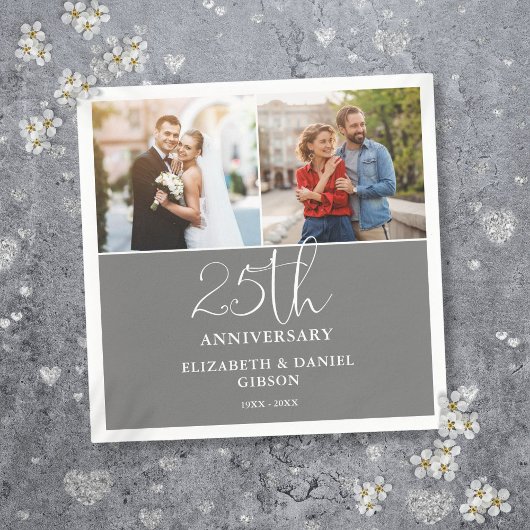 Toen en nu 2 foto 25e bruiloft Jubileum Servet