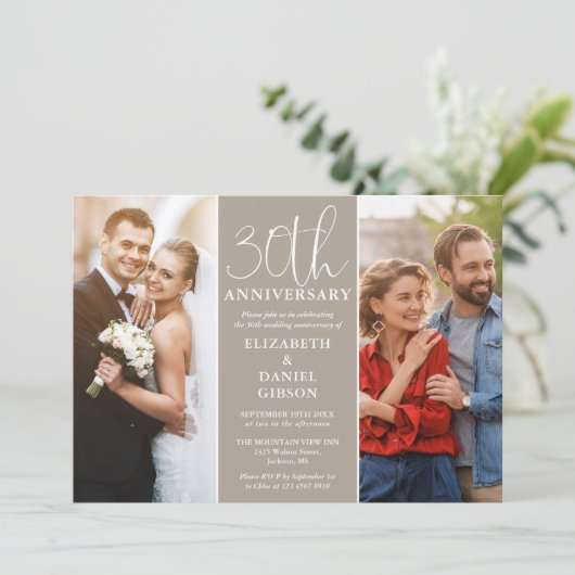 Toen en nu 2 foto 30e bruiloft Jubileum Kaart (Staand voorkant)