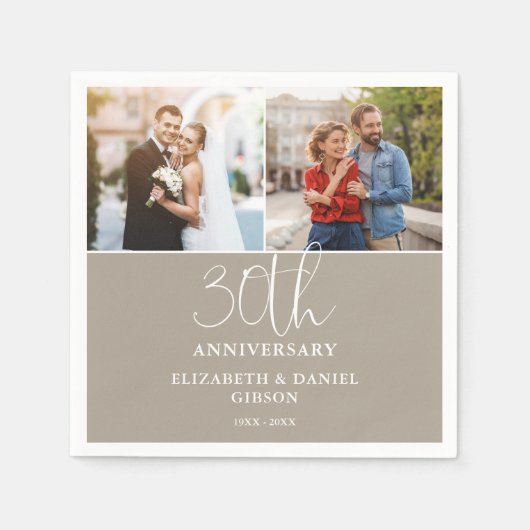 Toen en nu 2 foto 30e bruiloft Jubileum Servet (Voorkant)